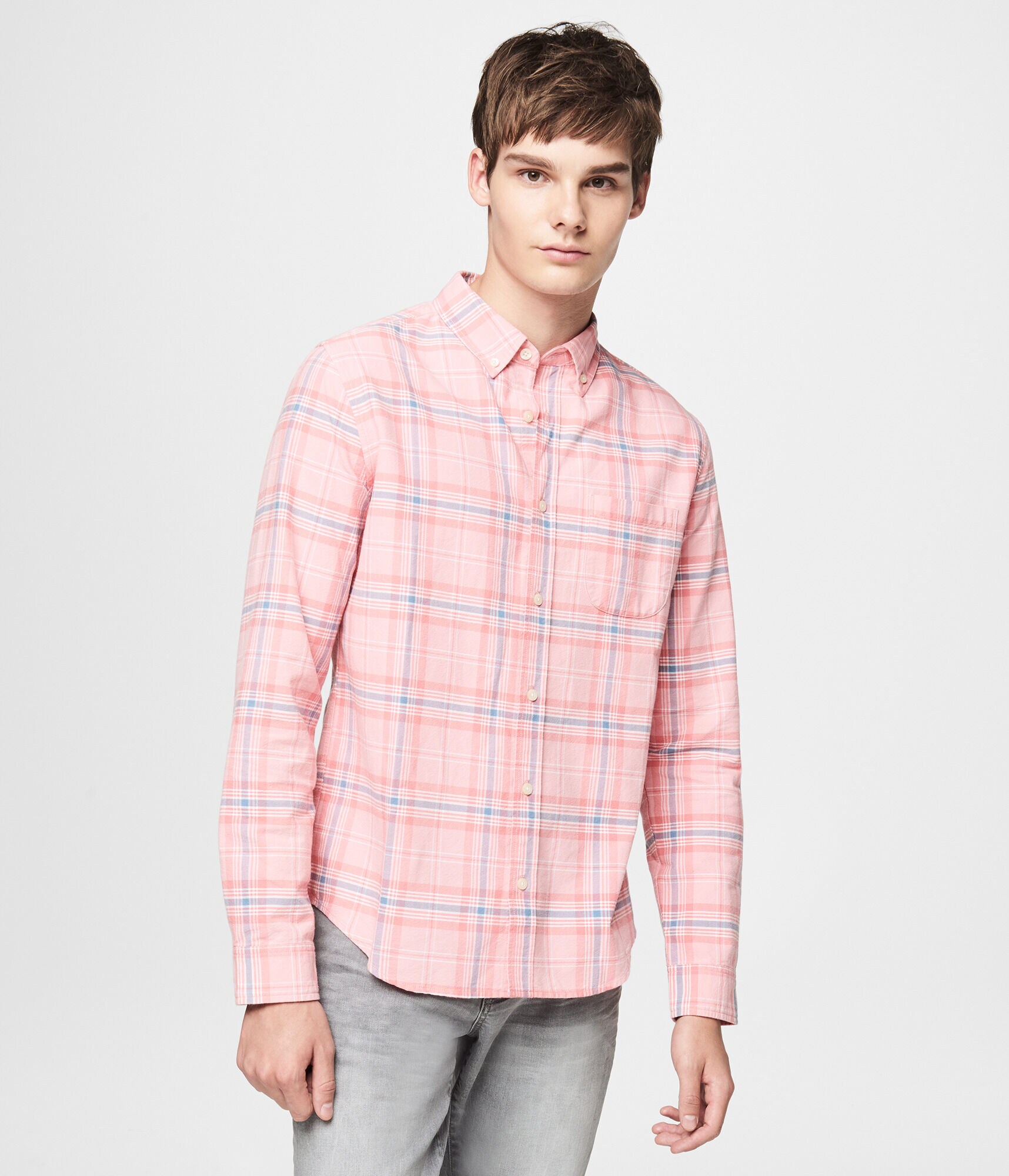 Long Sleeve Plaid Woven Shirt