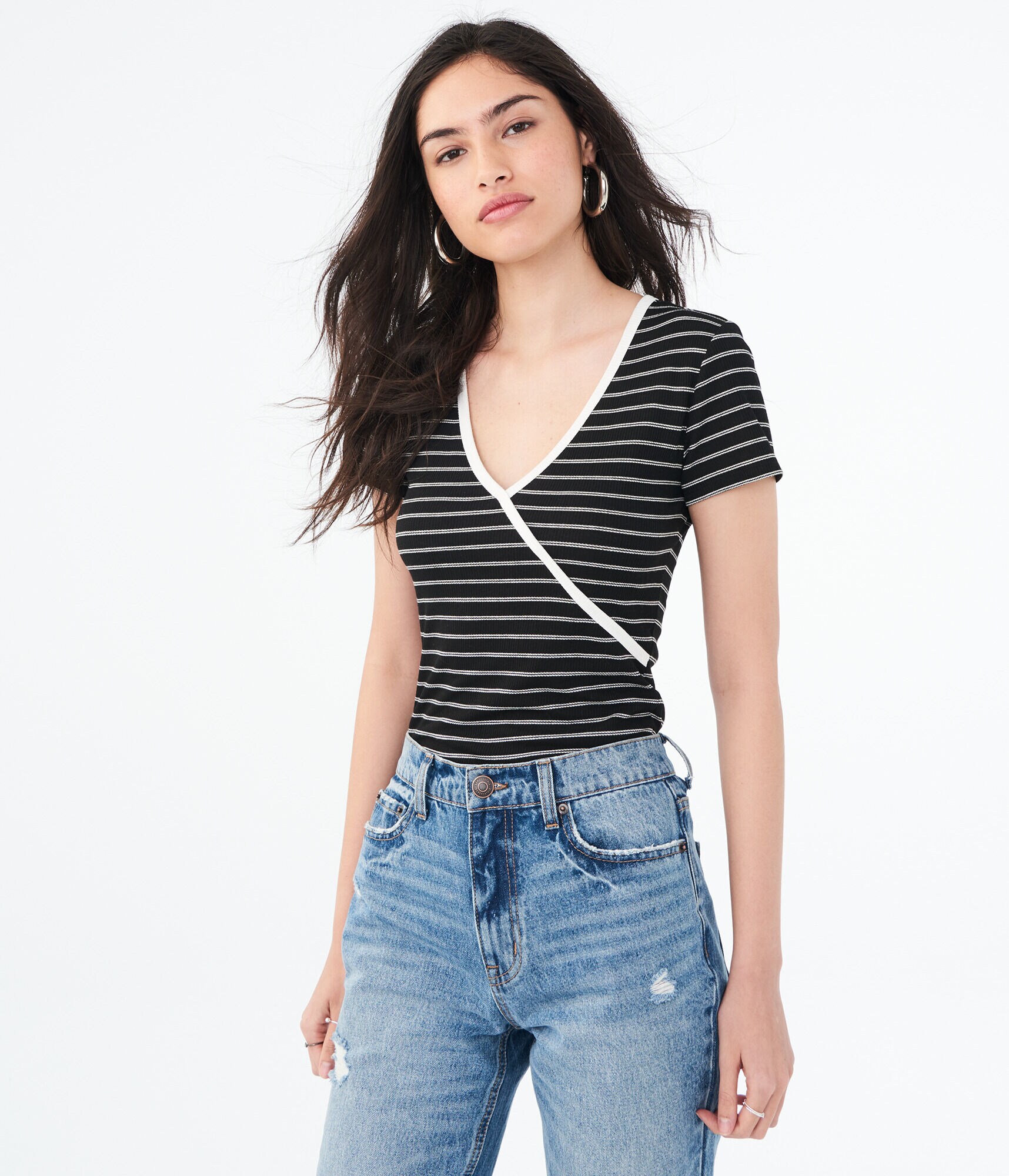 Striped Faux Wrap Tee