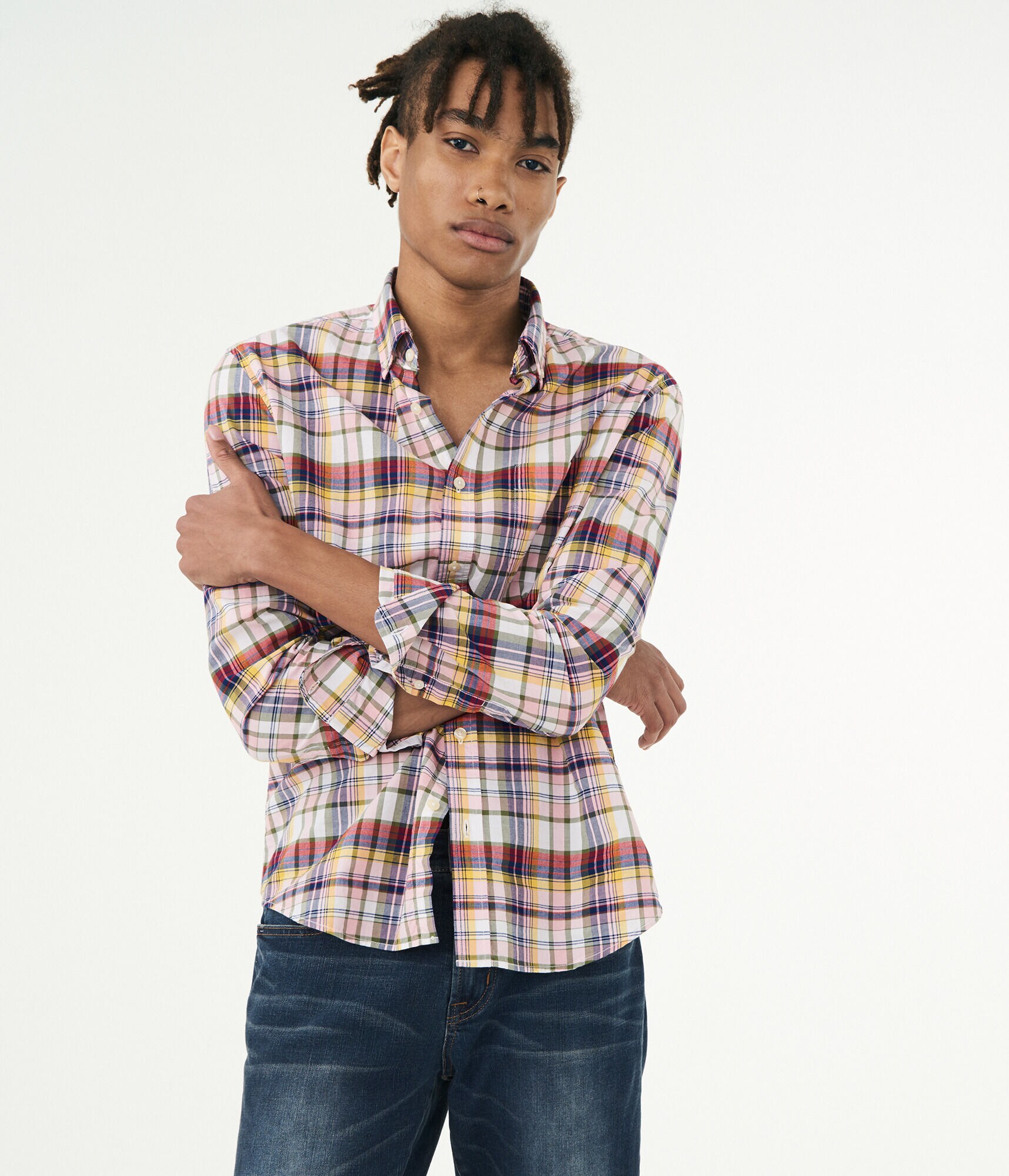 Long Sleeve Plaid Woven Shirt