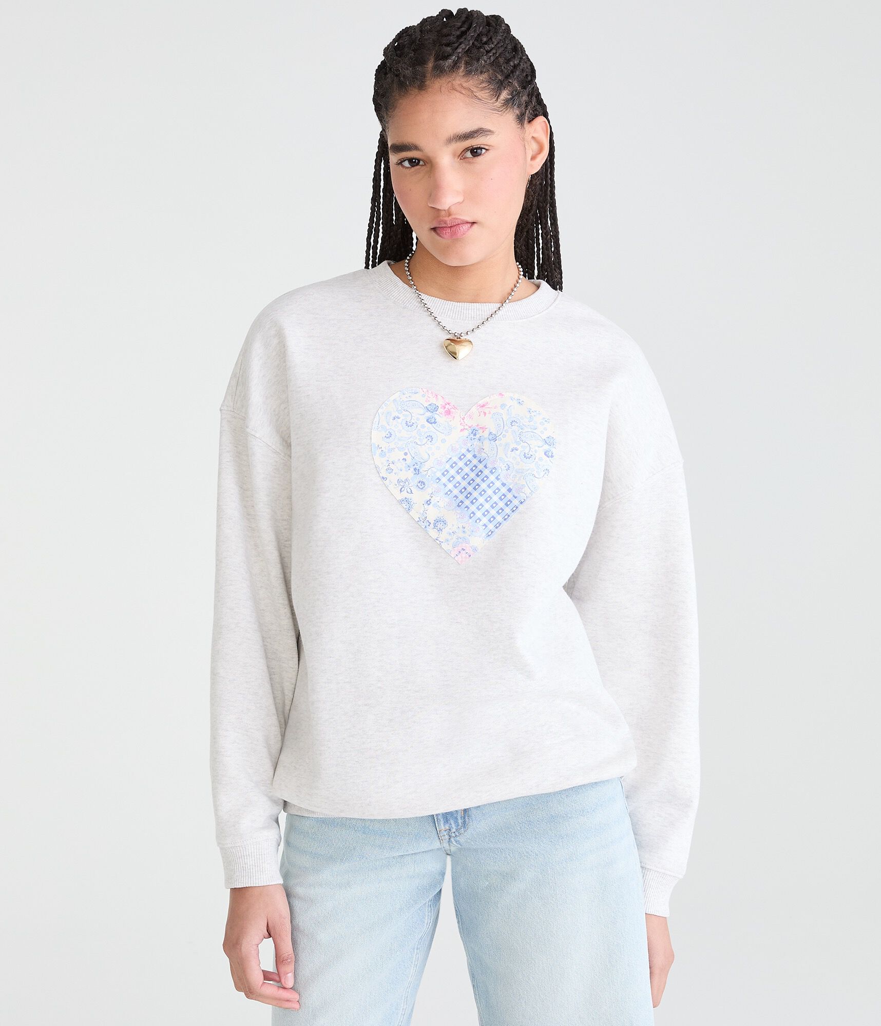 Cloud Soft Patchwork Heart Oversized Crew Sweatshirt