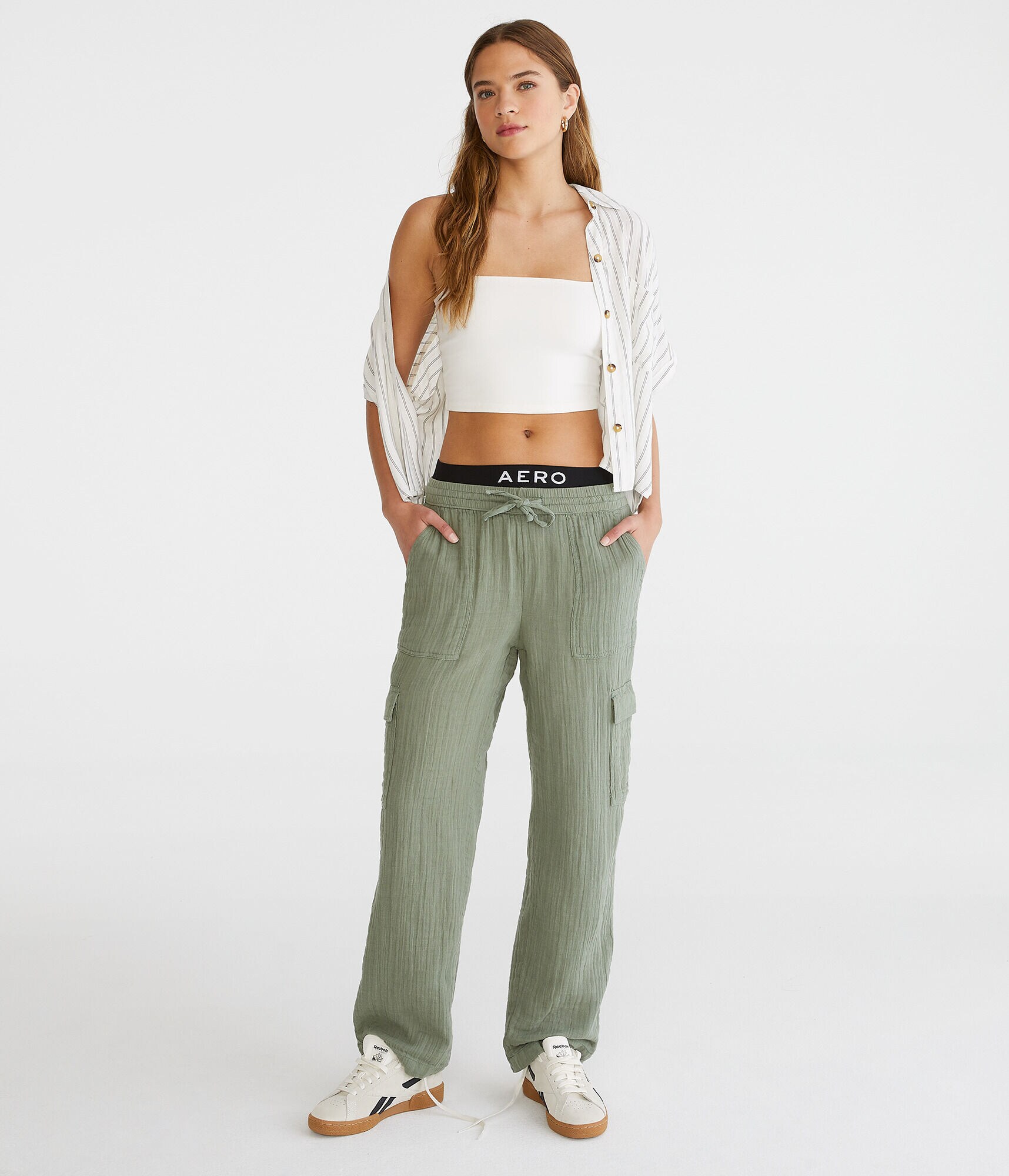 Gauze Wide Leg Cargo Pants