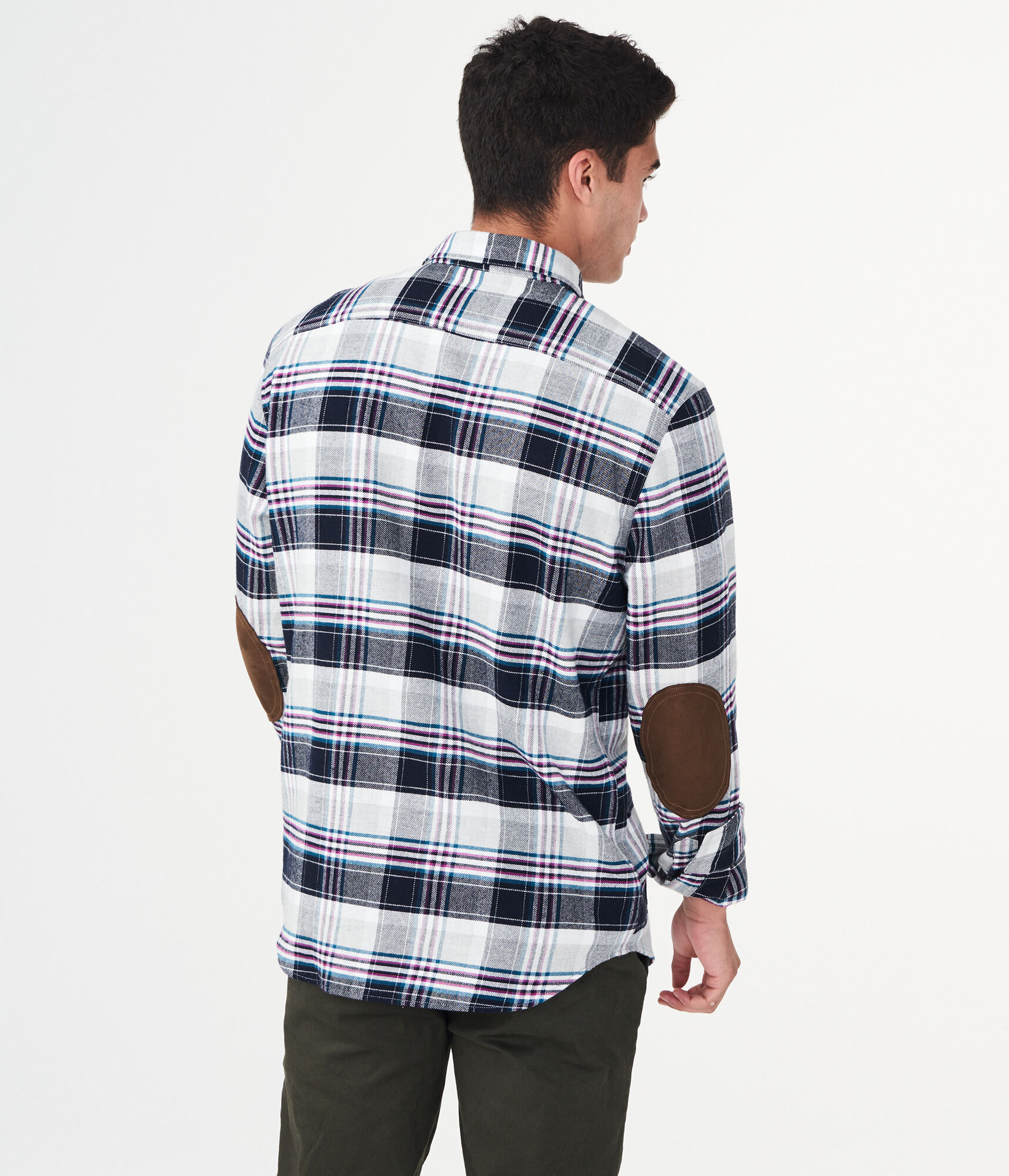 Long Sleeve Plaid Elbow Patch Woven Shirt