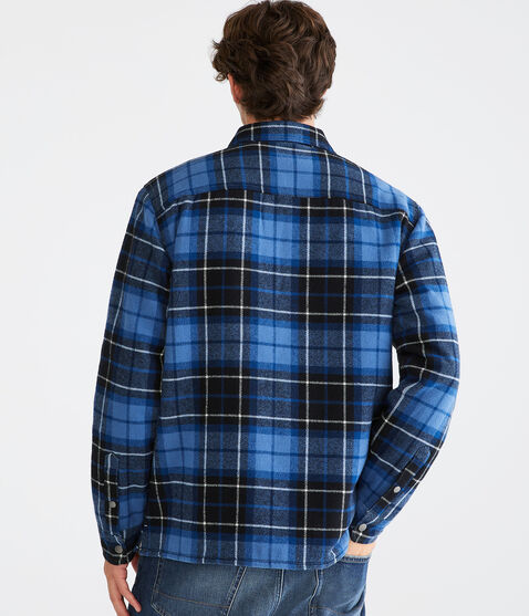 Plaid Flannel Sherpa-Lined Shacket Plaid Flannel Sherpa-Lined Shacket