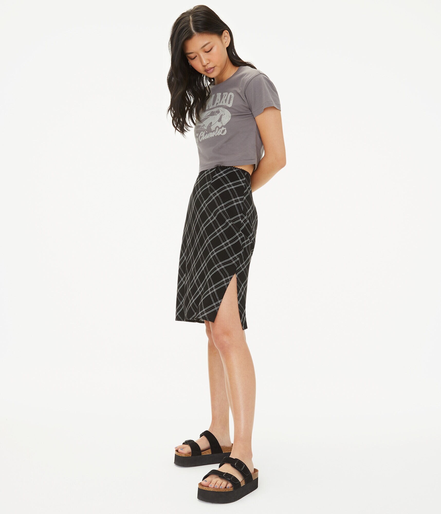 Plaid High-Waisted Slip Skirt