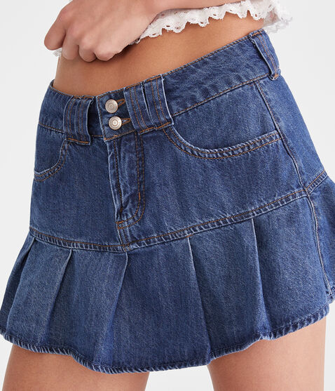 Low-Rise Pleated Denim Mini Skort Low-Rise Pleated Denim Mini Skort