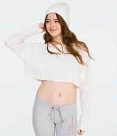 Long Sleeve Waffle-Knit Cropped Henley Tee
