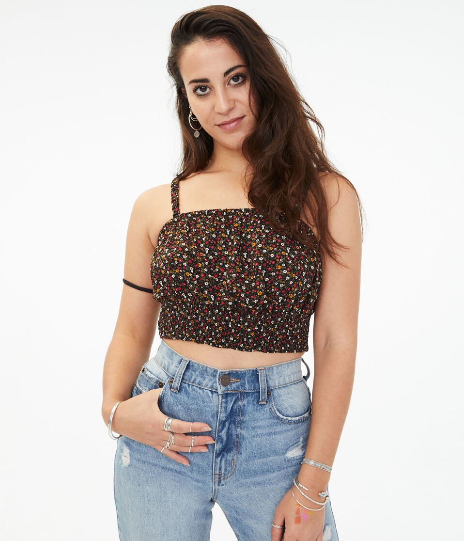 Floral Smocked Cropped Tank