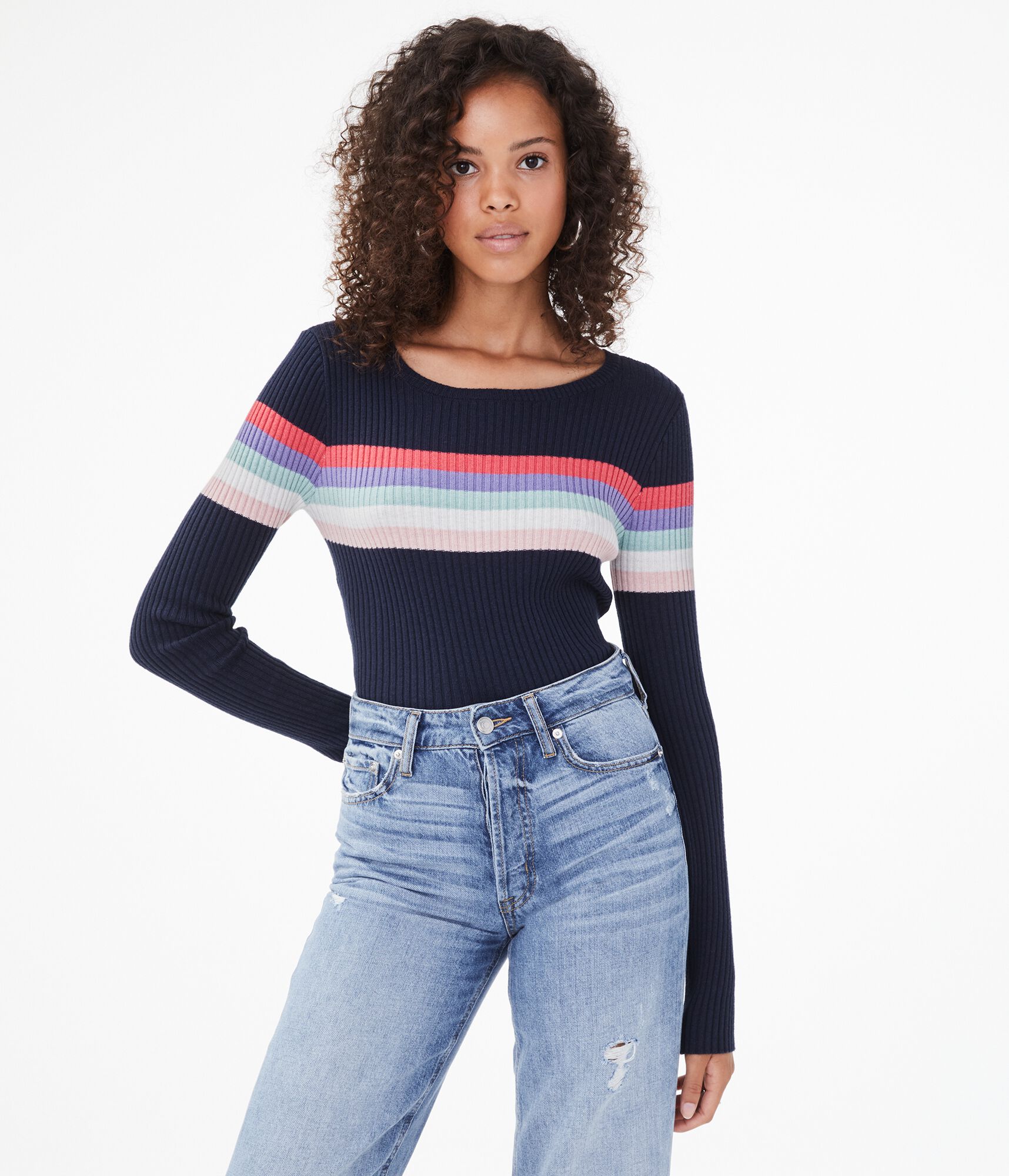 Long Sleeve Chest Stripe Bodycon Top