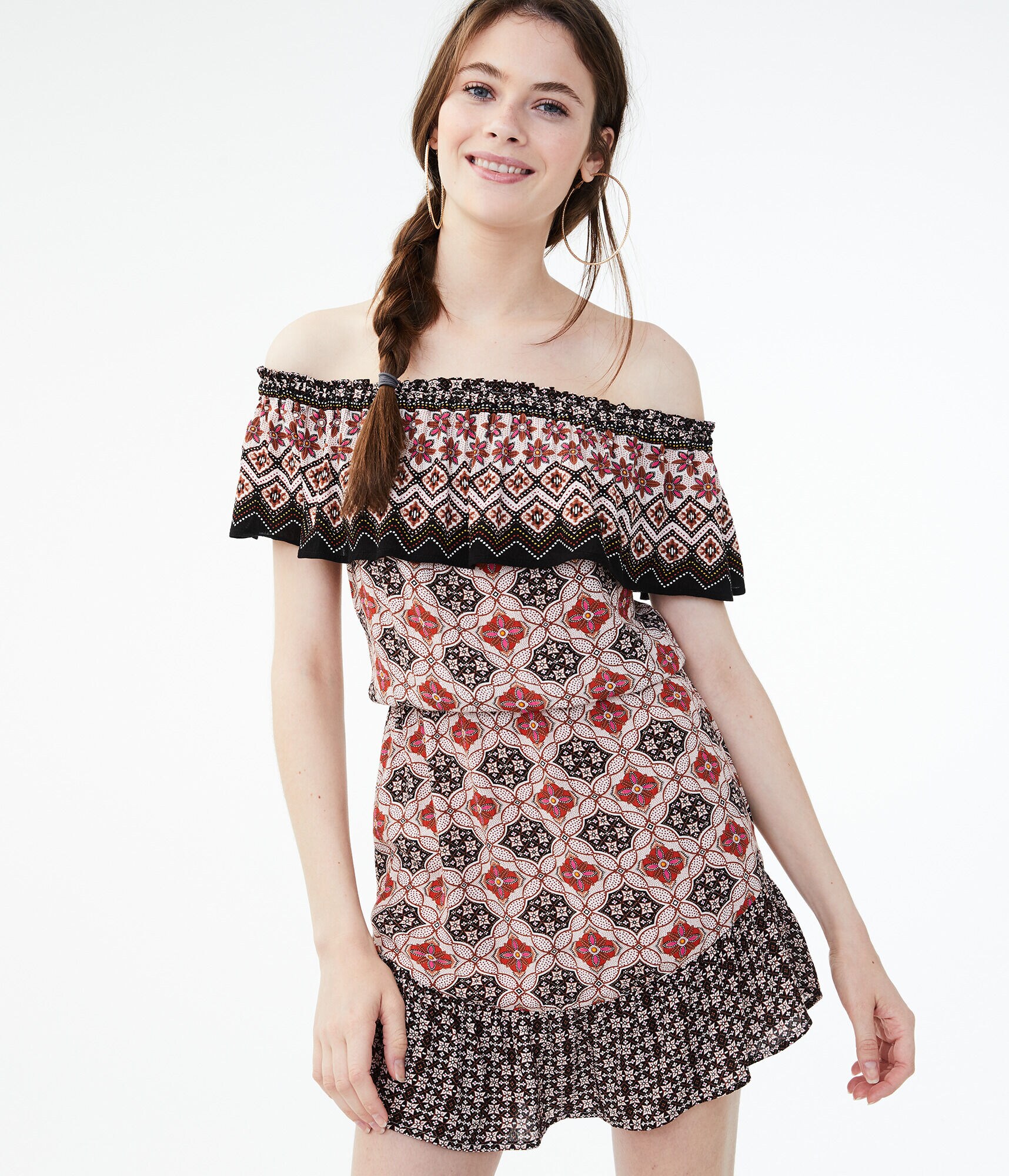 Floral Ruffle Off-The-Shoulder Dress