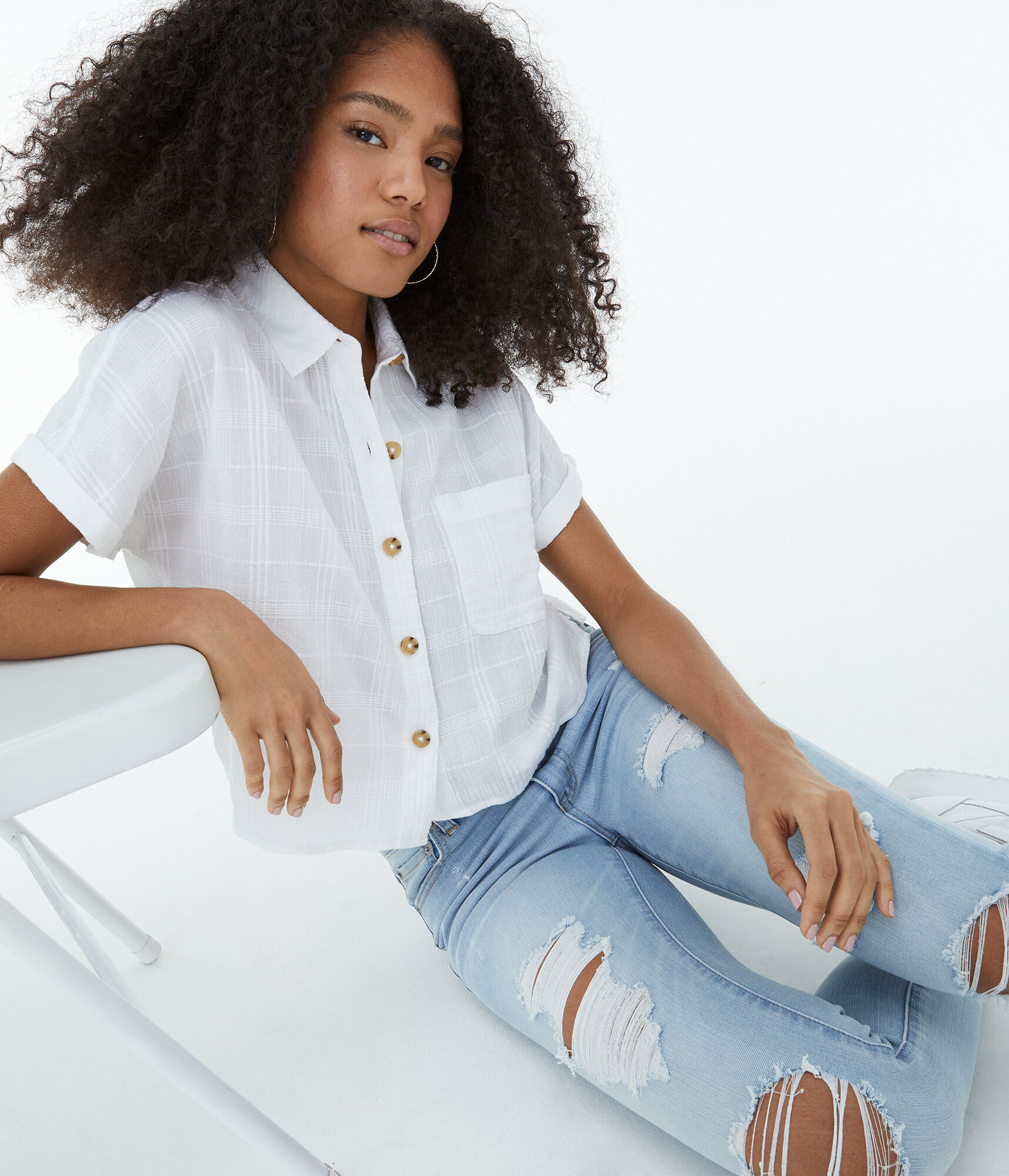 Textured Button-Down Camp Shirt