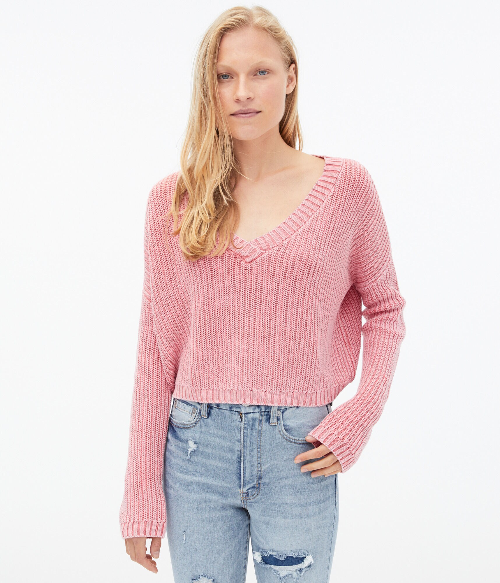 Washed V-Neck Sweater