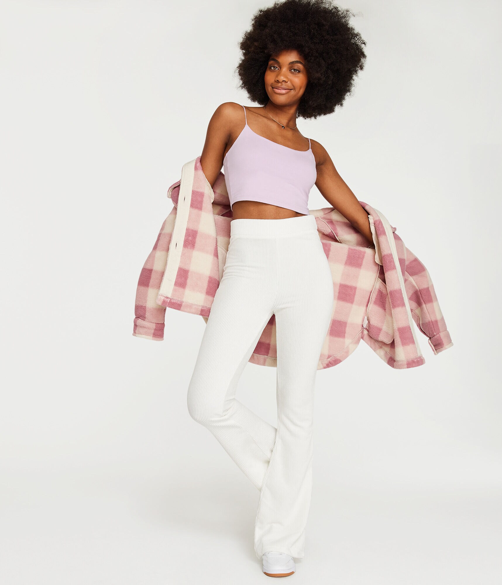 High-Rise Ribbed Velour Flare Pants