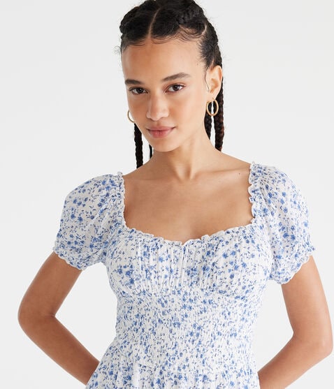 Floral Scoop-Neck Smocked Fit & Flare Dress Floral Scoop-Neck Smocked Fit & Flare Dress