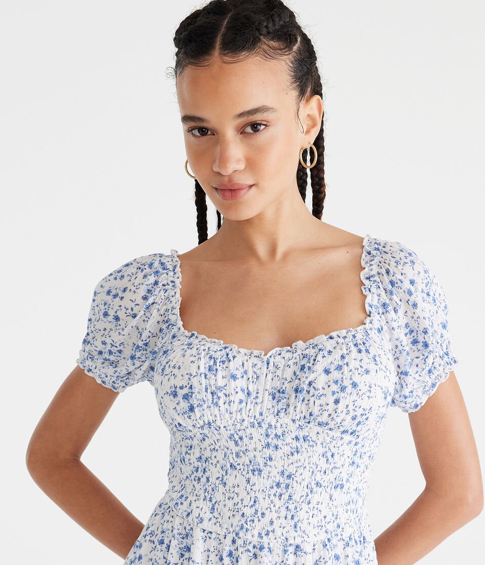 Floral Scoop-Neck Smocked Fit & Flare Dress Floral Scoop-Neck Smocked Fit & Flare Dress