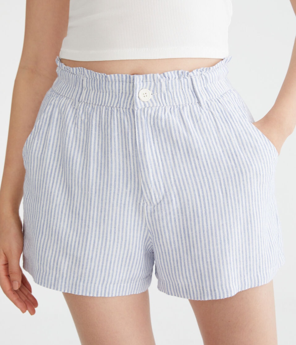 Striped High-Rise Linen Shorts