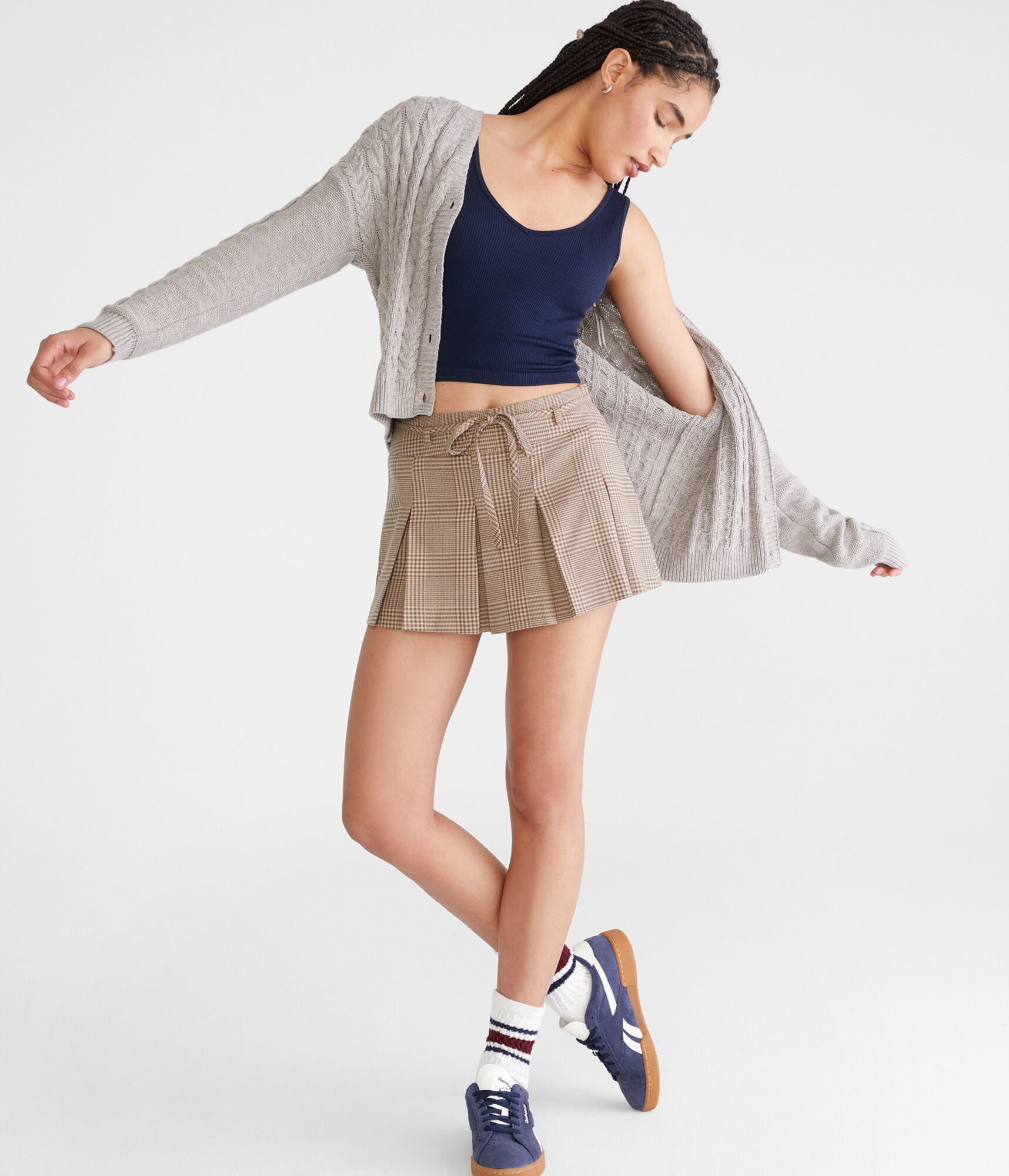 Low-Rise Houndstooth Tie-Waist Mini Skort