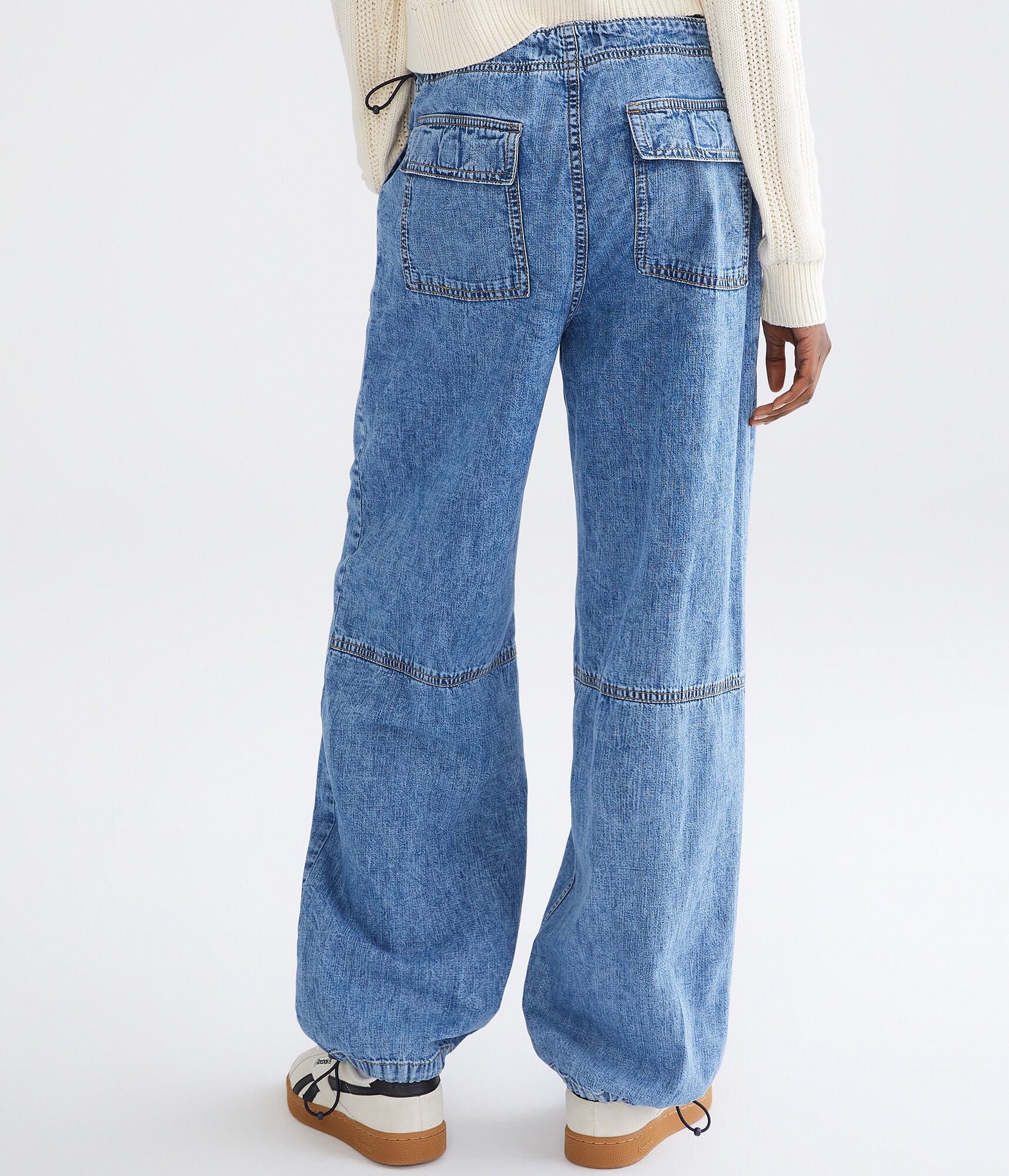 Low-Rise Denim Parachute Pants