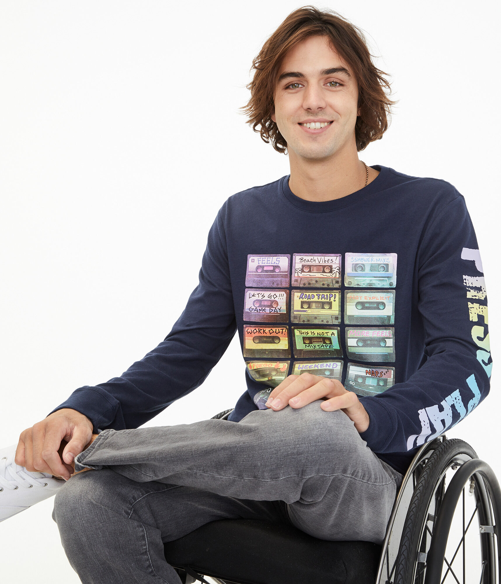 Long Sleeve Press Play Cassettes Graphic Tee