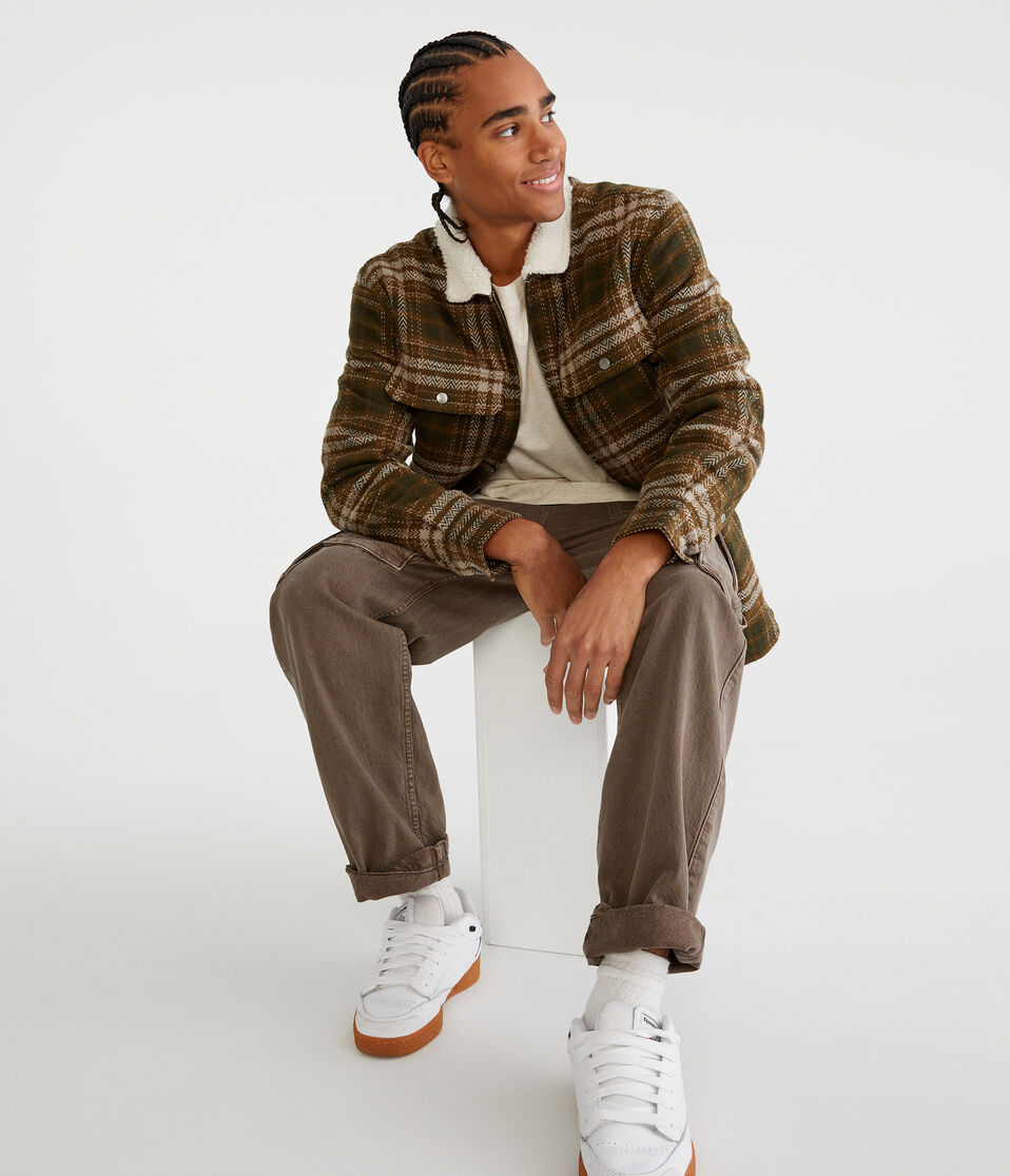 Plaid Sherpa-Lined Full-Zip Shacket