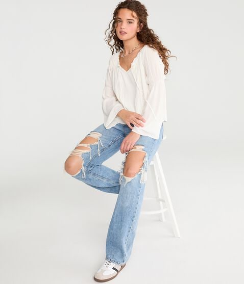 Long Sleeve Boho V-Neck Blouse Long Sleeve Boho V-Neck Blouse