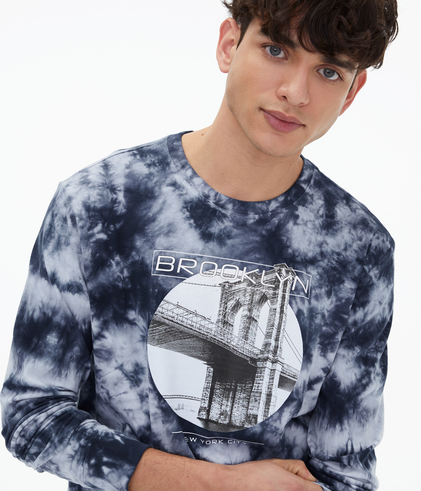 Long Sleeve Brooklyn Bridge Tie-Dye Graphic Tee