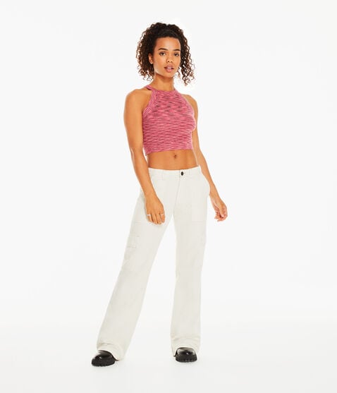 Space-Dye Cropped High-Neck Sweater Tank