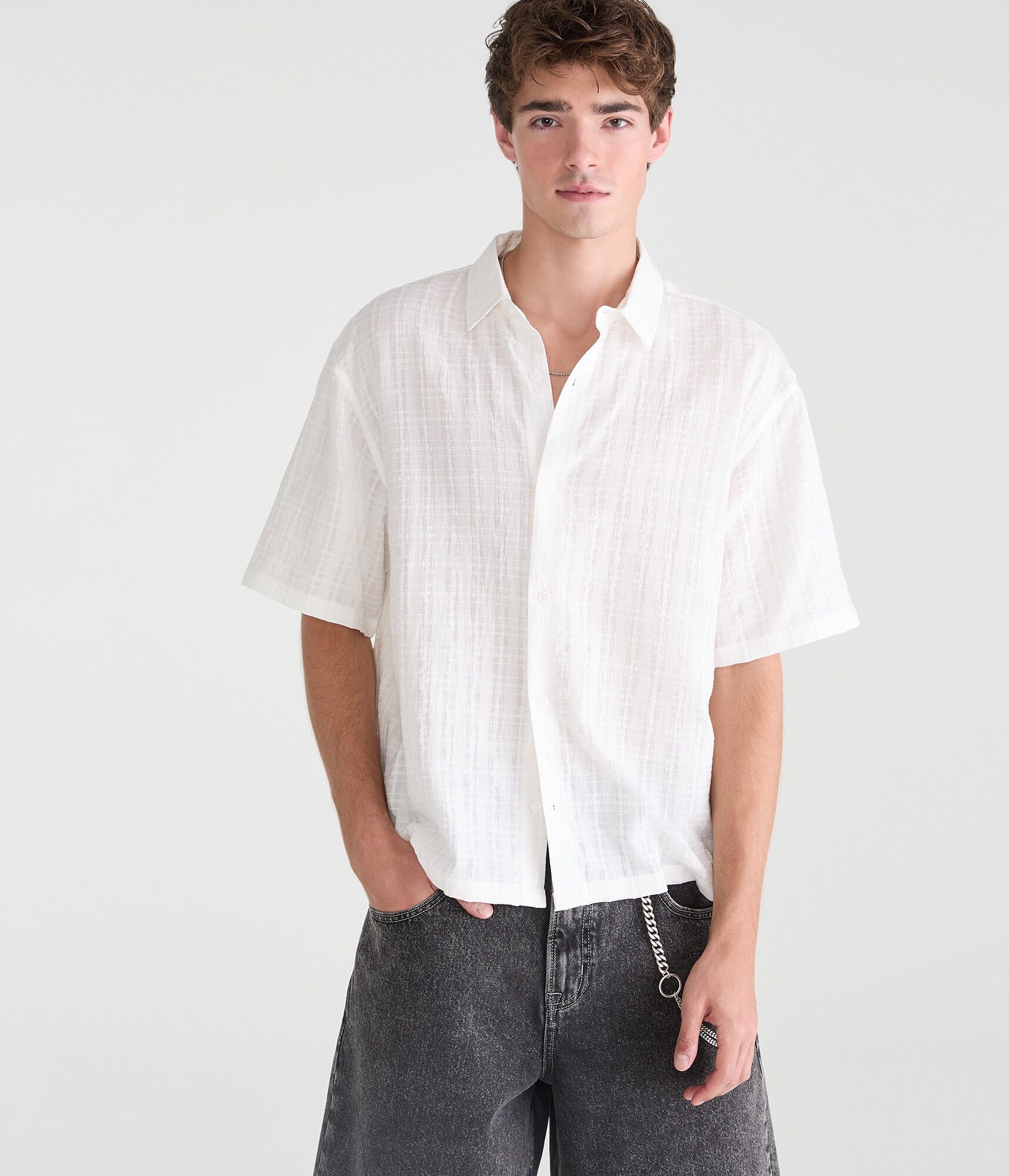 Textured Windowpane Boxy Shirt