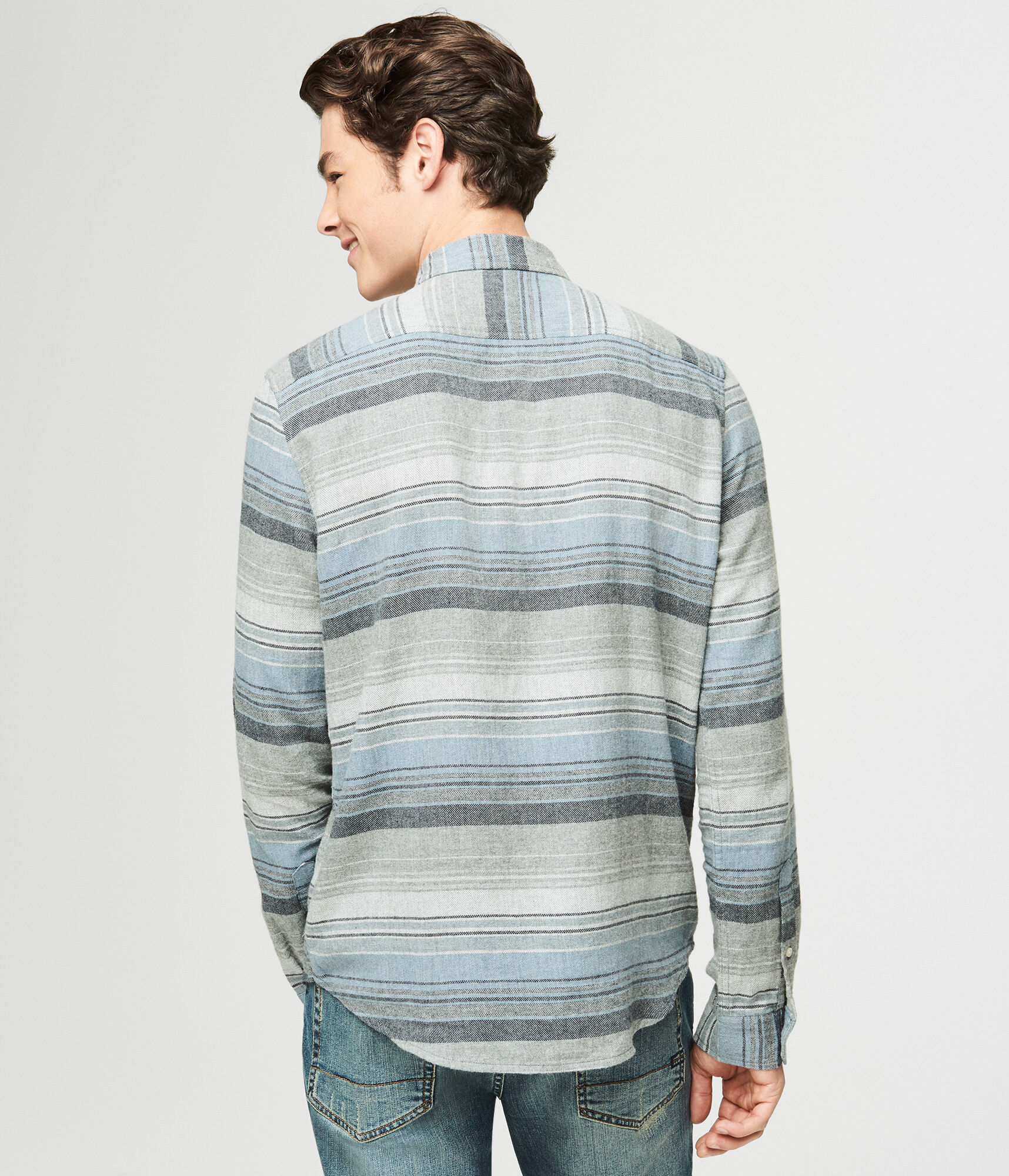 Long Sleeve Striped Flannel Woven Shirt