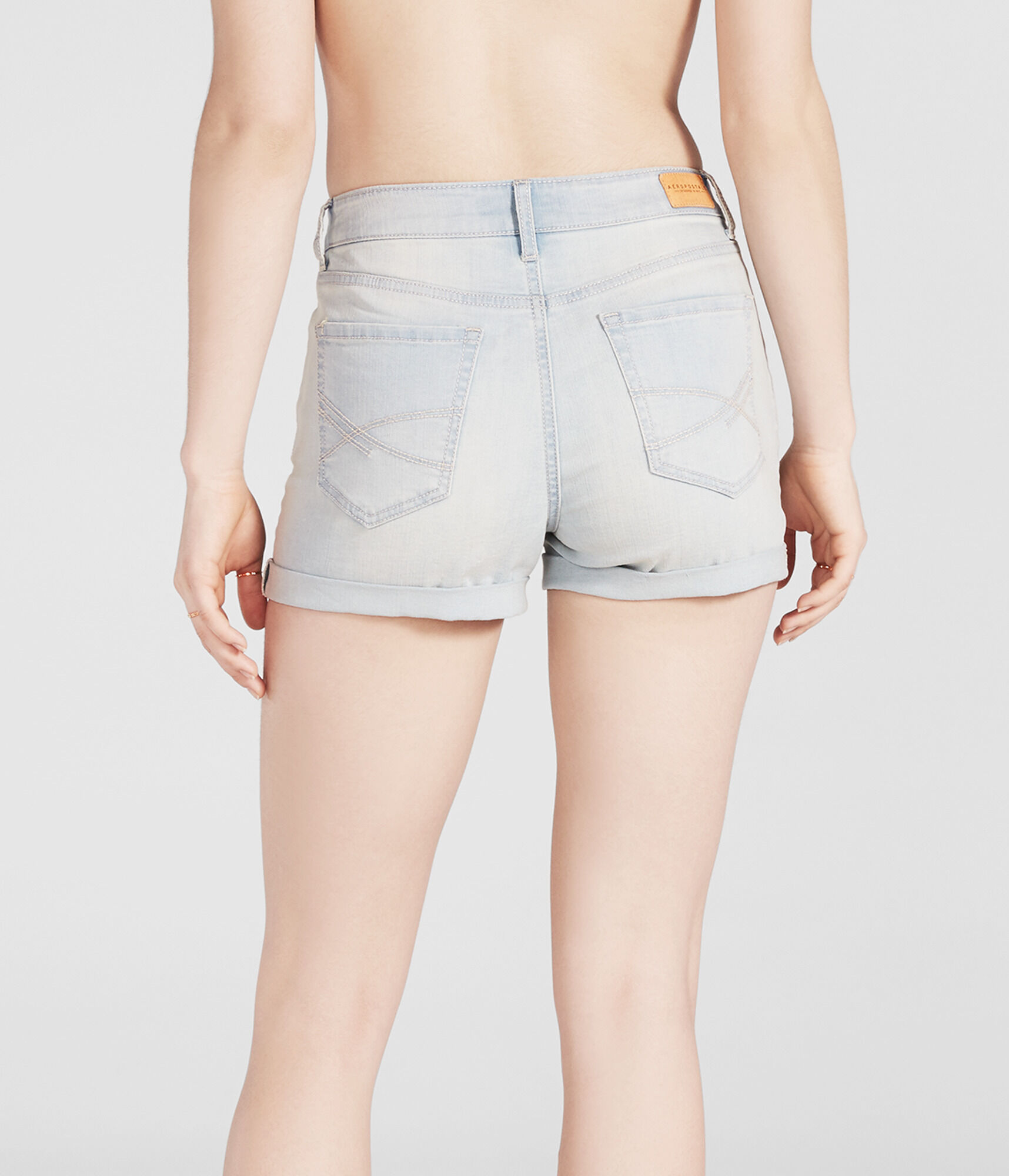 High-Waisted Light Wash Cuffed Denim Midi Shorts