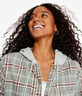 Long Sleeve Plaid Hooded Button-Down Shirt