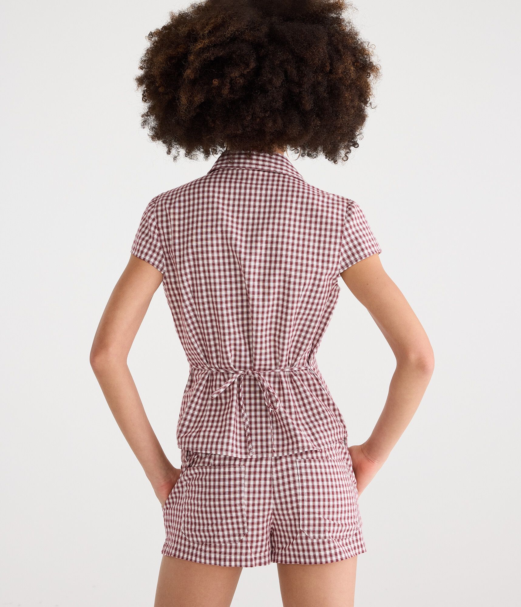 D&eacute;j&agrave; For Aero Plaid Tie-Back Blouse