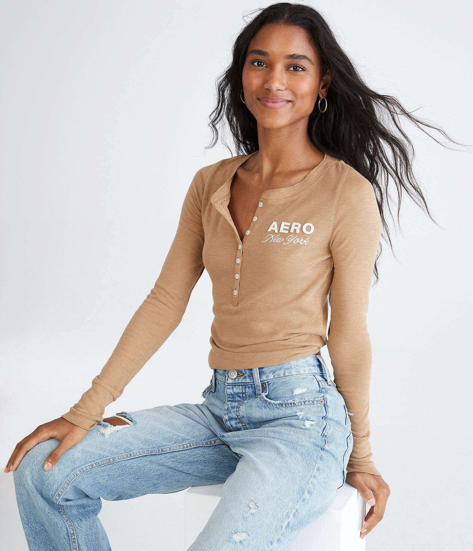 Long Sleeve Aero New York Graphic Henley