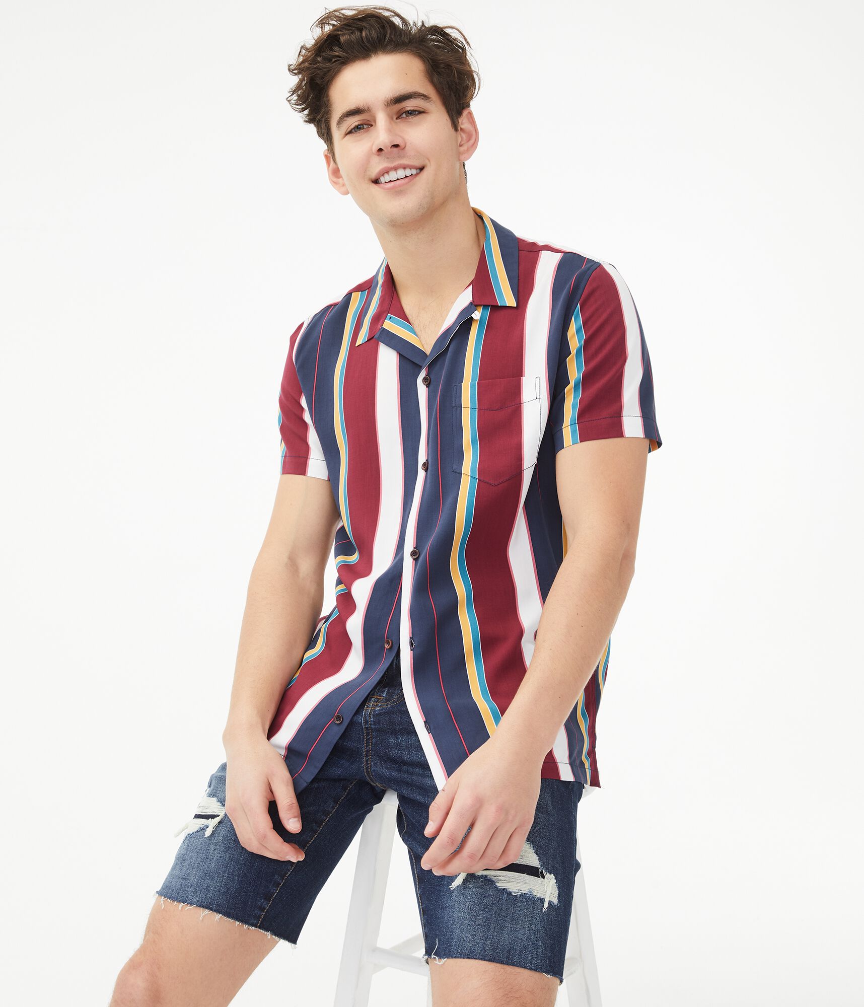 Vertical Stripe Button-Down Resort Shirt