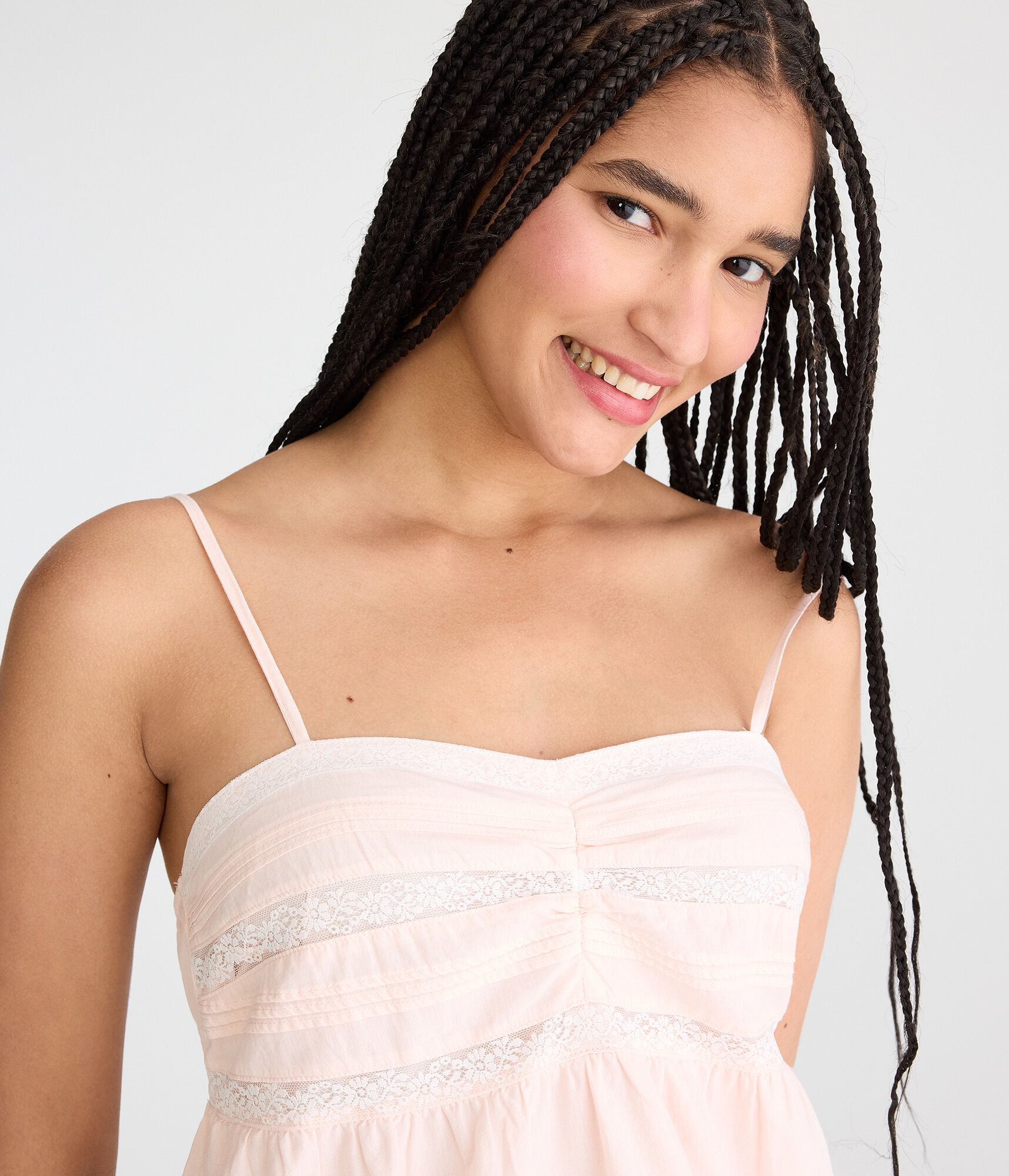 Solid Sweetheart Pintuck &amp; Lace Babydoll Dress