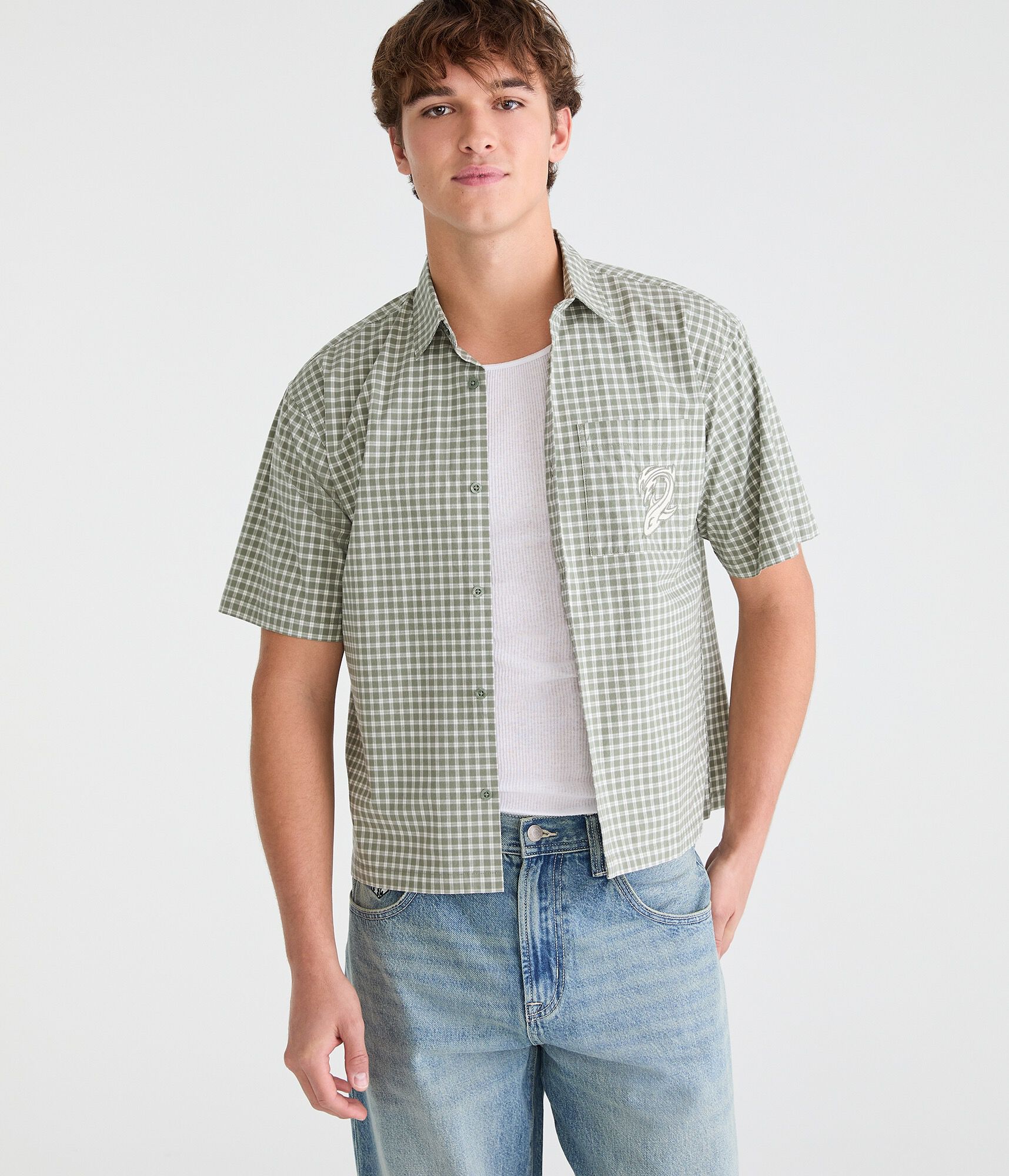 Shark Microplaid Boxy Shirt