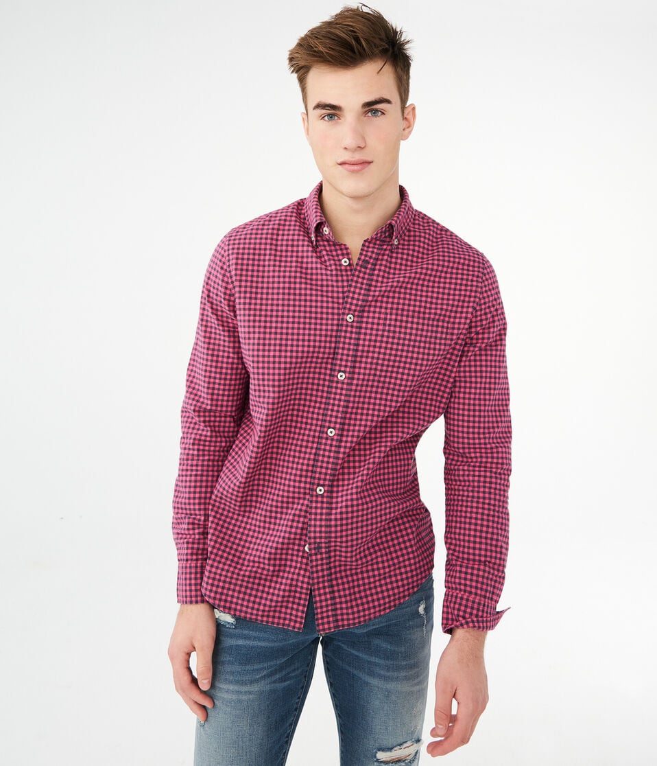 Long Sleeve Gingham Woven Shirt
