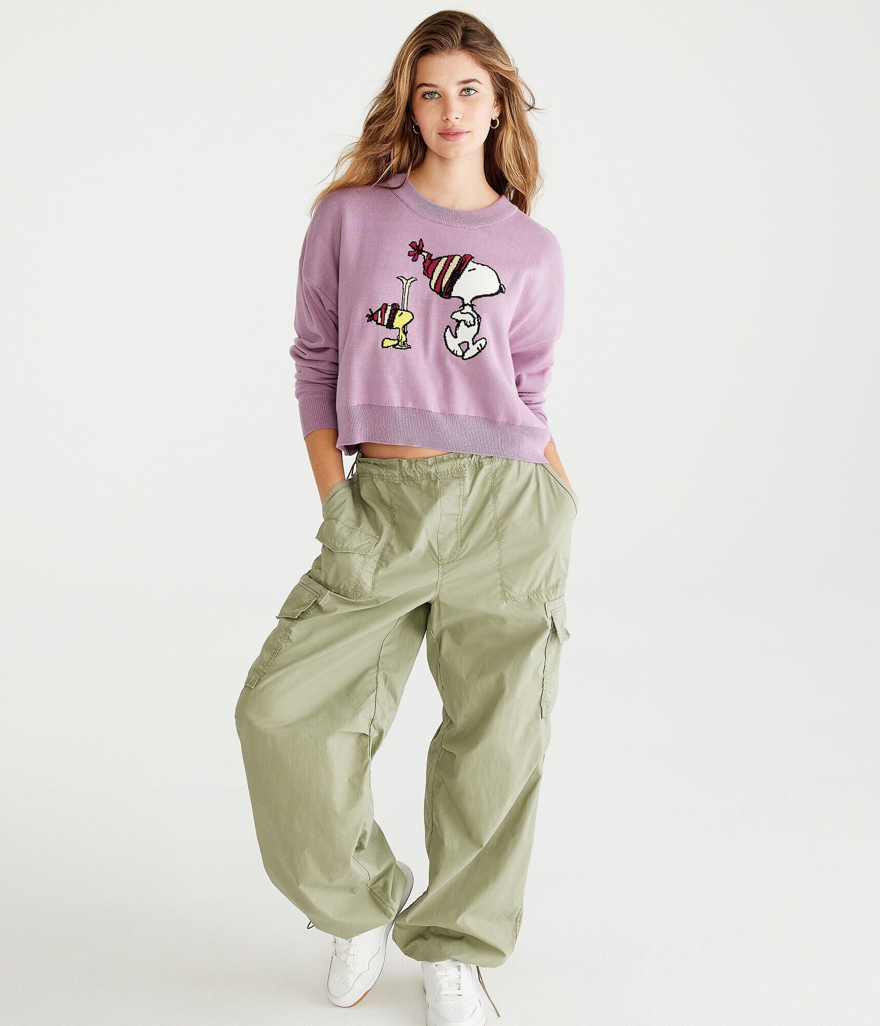 Peanuts® | Aéropostale Snoopy & Woodstock Cropped Crew Sweater