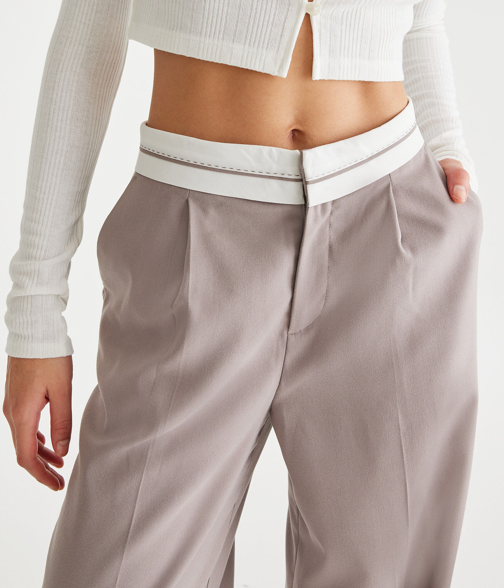 Preppy High-Rise Wide Leg Trousers