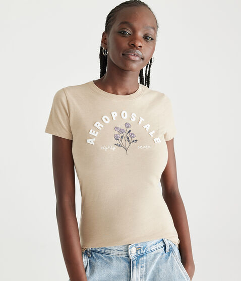 Aeropostale Arch Floral Appliqué Graphic Tee Aeropostale Arch Floral Appliqué Graphic Tee