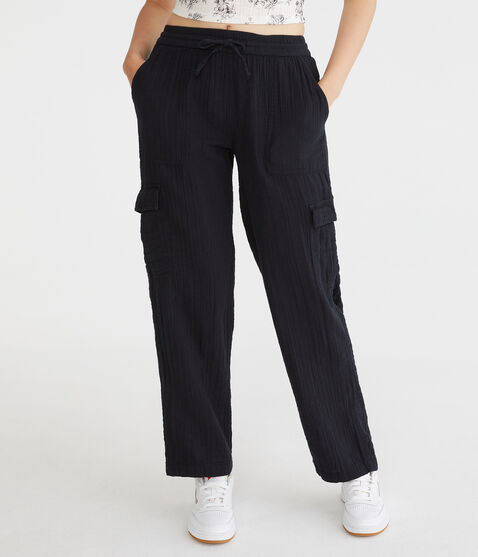 Gauze Wide Leg Cargo Pants
