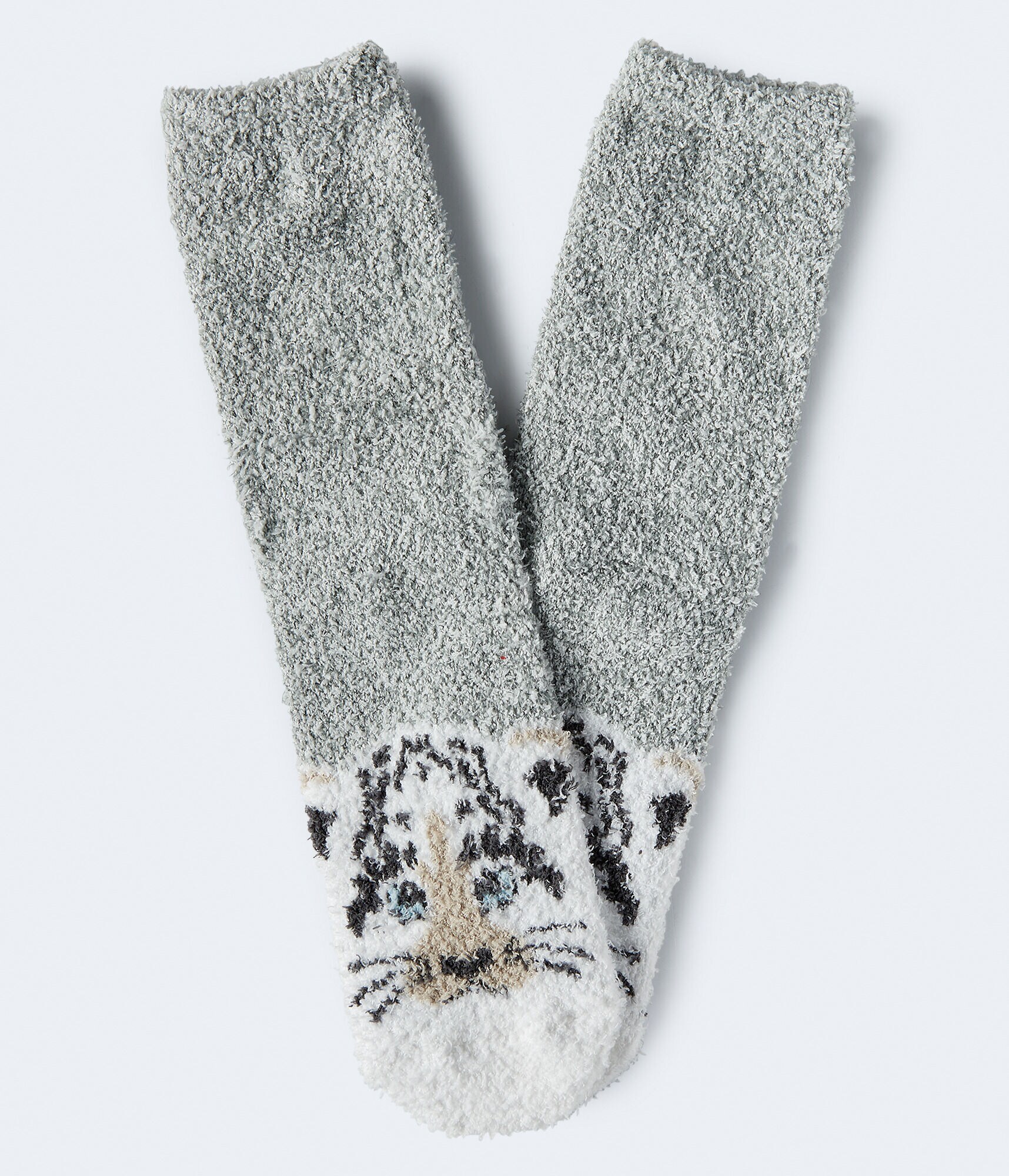 Snow Leopard Fuzzy Crew Socks