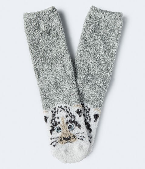 Snow Leopard Fuzzy Crew Socks Snow Leopard Fuzzy Crew Socks