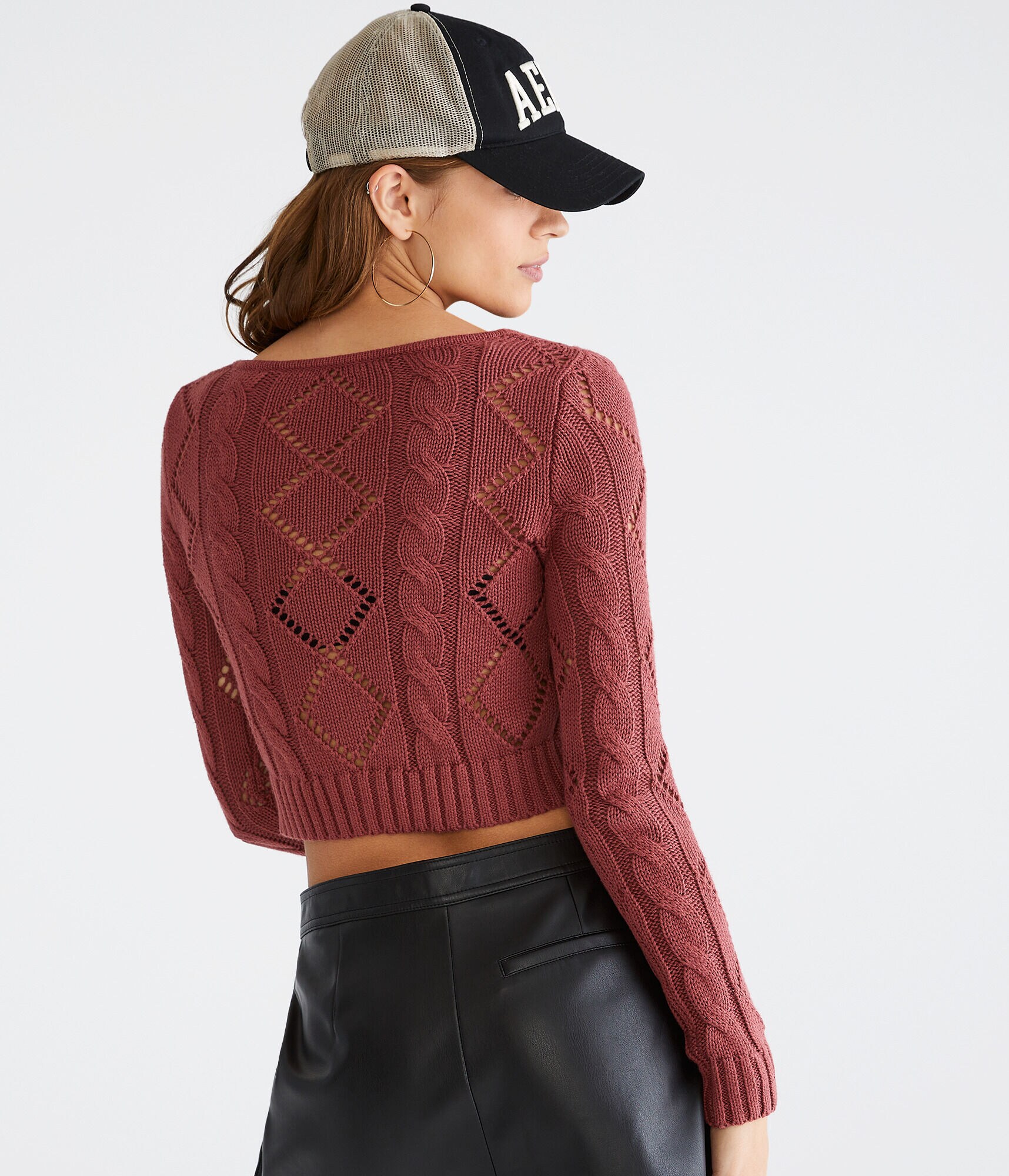 Long Sleeve Cropped Pointelle Cardigan