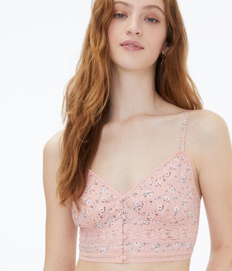Floral Lace Button-Front Cropped Cami