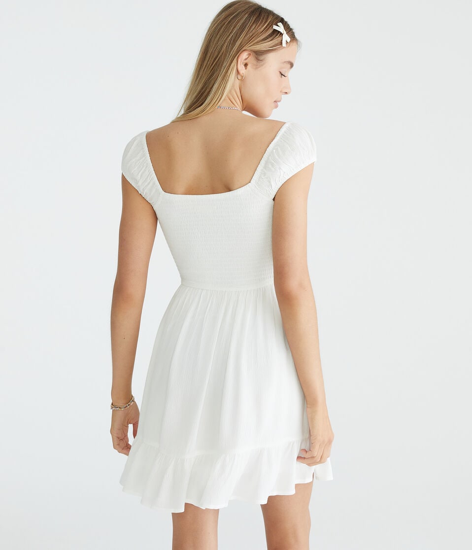 Solid Scoop-Neck Smocked V-Waist Mini Dress