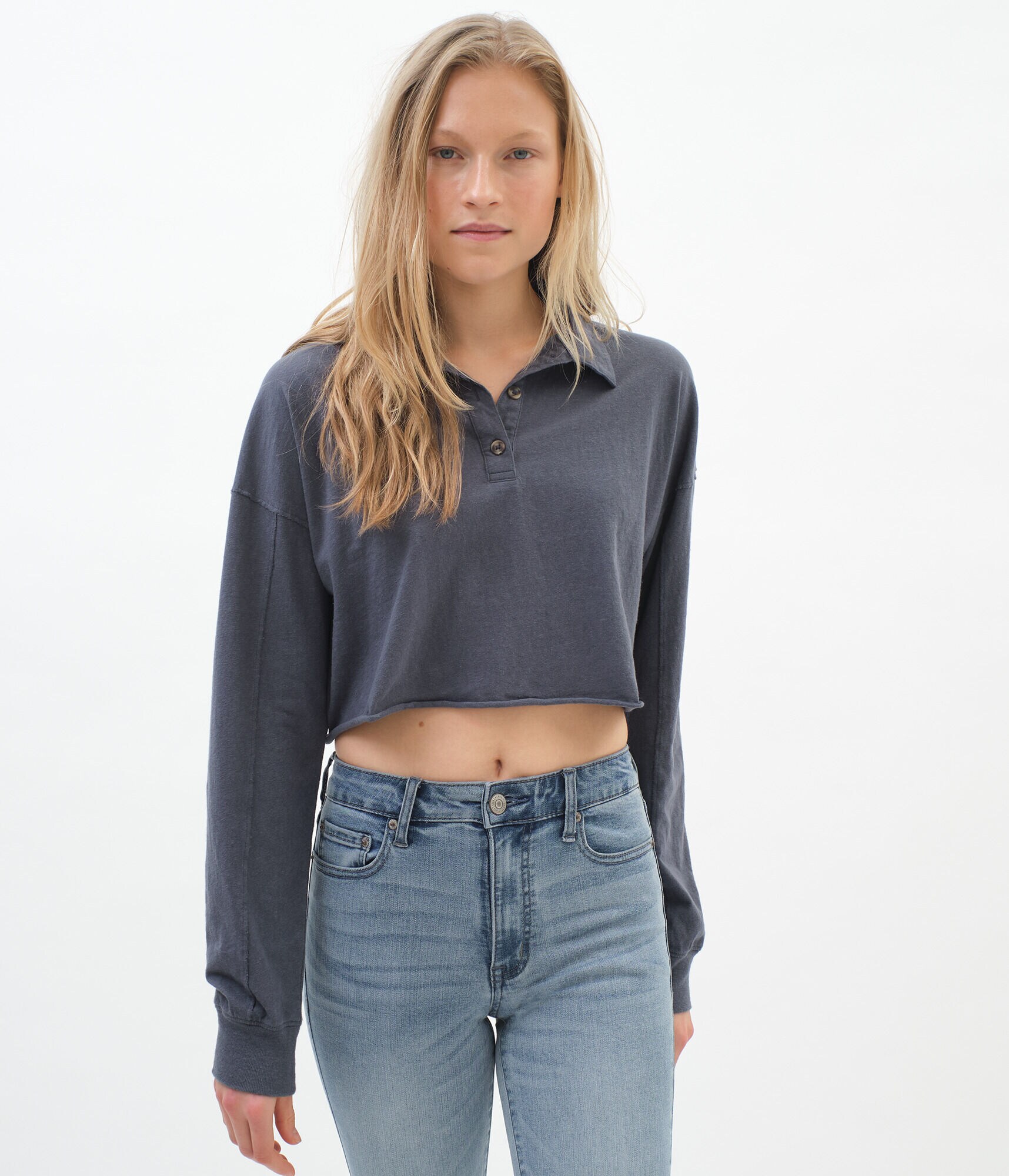 Long Sleeve Boxy Cropped Henley