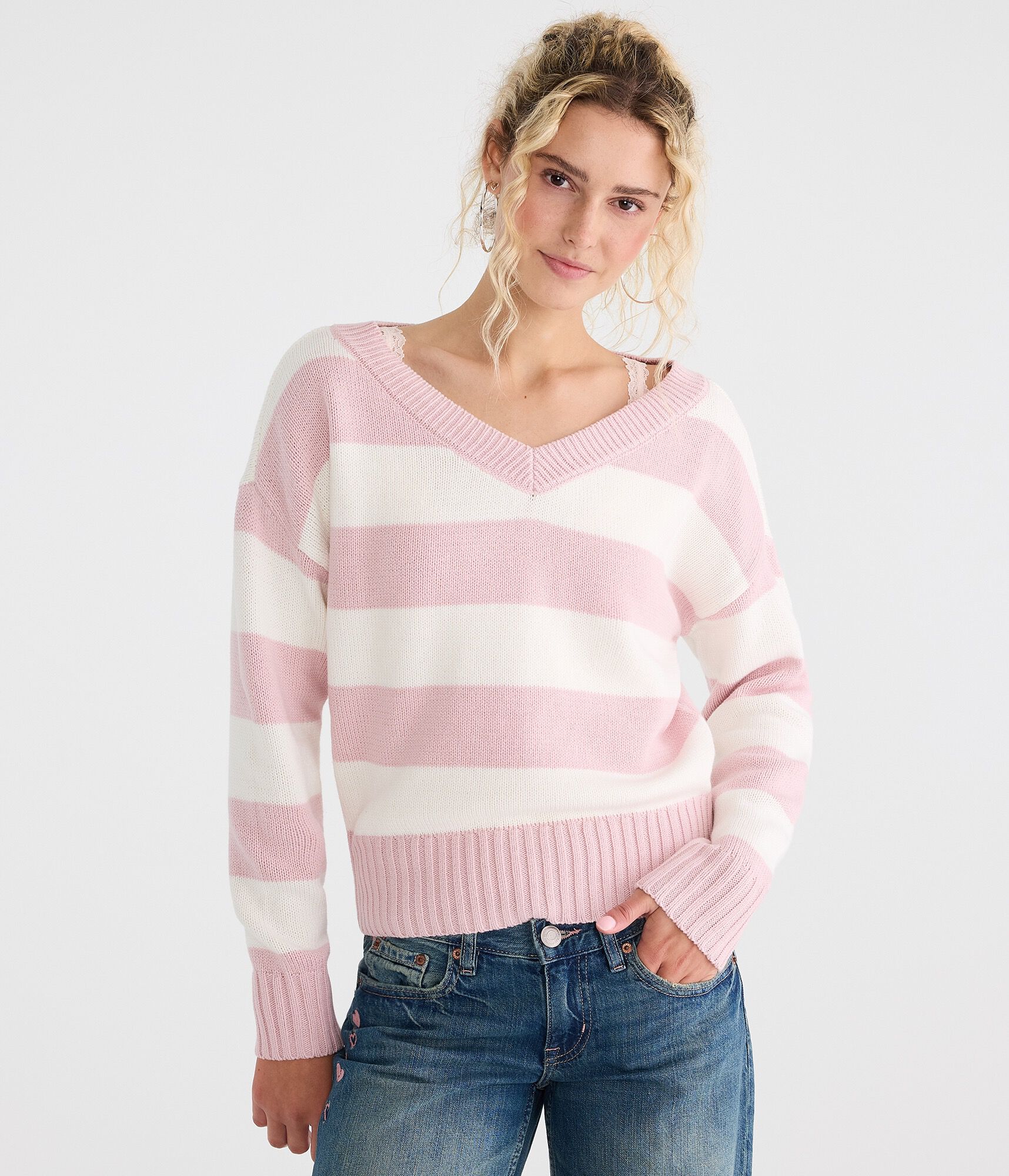 Striped Slouchy V-Neck Sweater