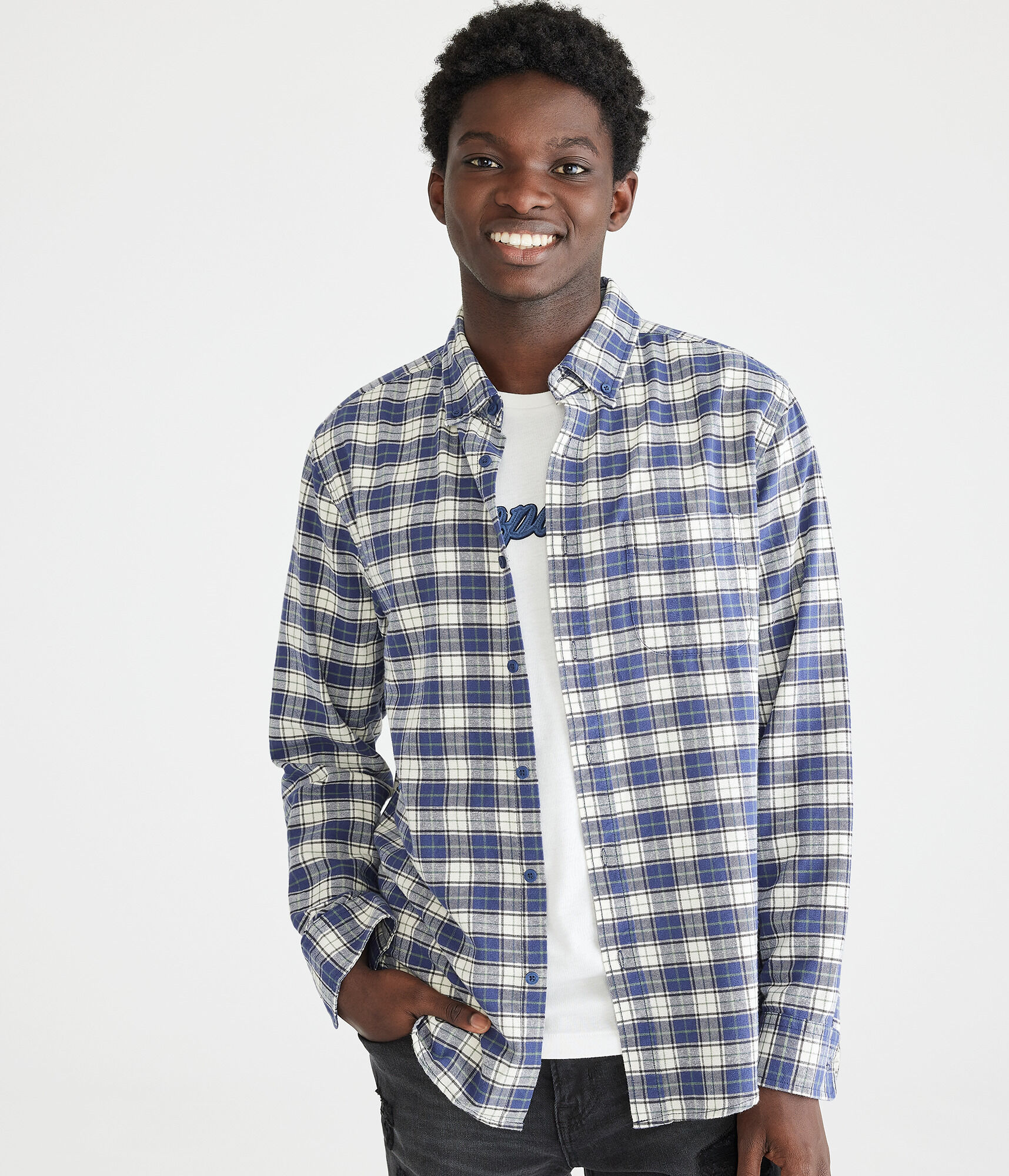 Long Sleeve Relaxed Plaid Oxford Shirt
