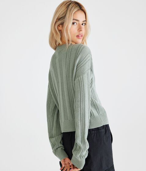 Ribbed Cropped Crew Sweater