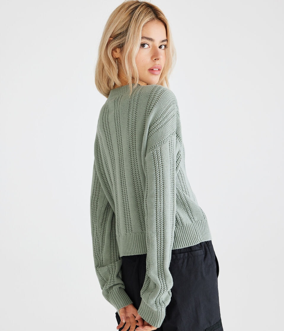 Ribbed Cropped Crew Sweater